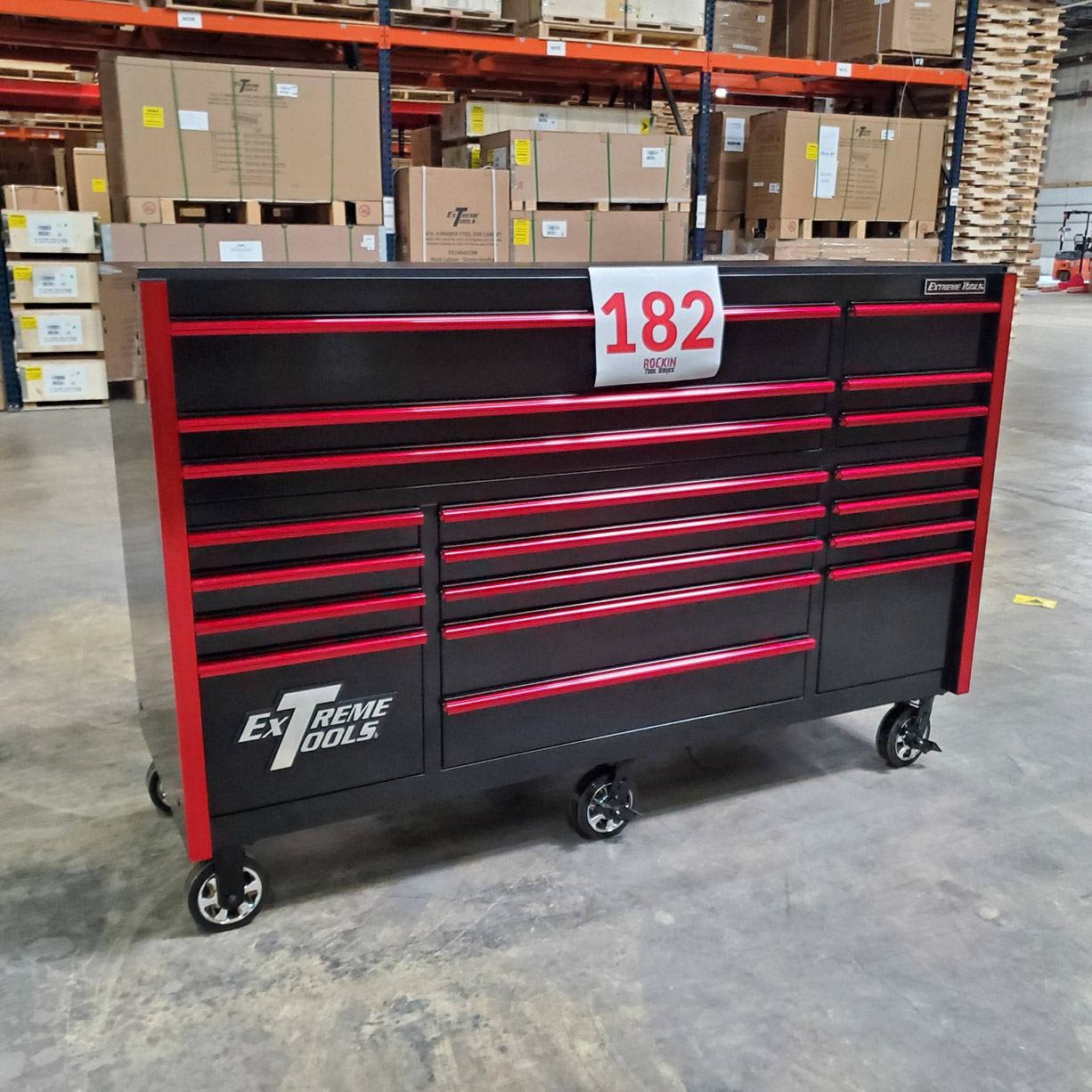 used toolboxShowroom Demo, Extreme Tools RX Series 72 19 Drawers 25 Deep Roller Cabinet, Black-Red, 150 lbs. Slides