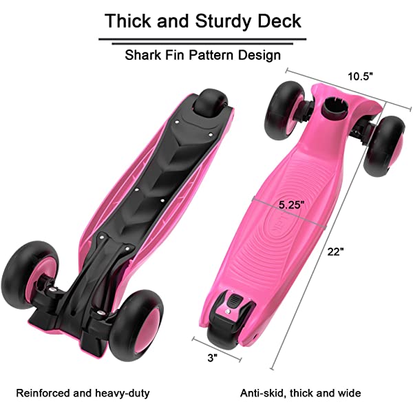 Allek Kick Scooter B03, Lean 'N Glide 3-Wheeled Push Scooter with Extra Wide PU Light-Up Wheels, Any Height Adjustable Handlebar and Strong Thick Deck for Children from 3-12yrs (Rose Pink)