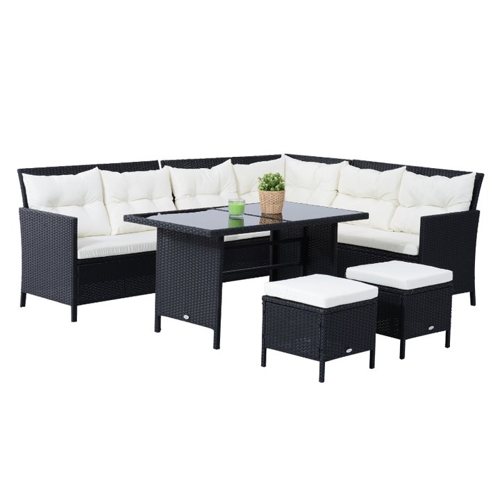 【Furniture】Outsunny 6pcs Garden Rattan Sofa Sets Wicker Furniture Set Outdoor Lounge Dining Table w Cushions