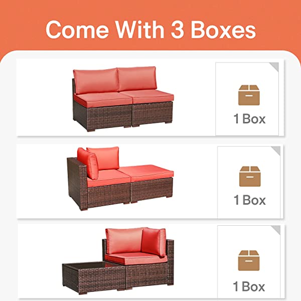 OC Orange-Casual 6-Piece Outdoor Patio Sectional Sofa Set Brown Wicker Furniture Set with Turquoise Seat Cushions & Tempered Glass Coffee Table