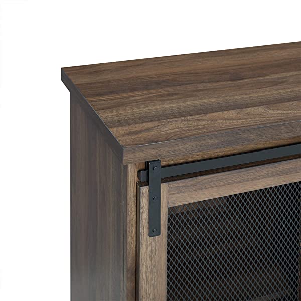 Walker Edison Beaumont Modern Farmhouse Sliding Slat Door Storage Cabinet, 32 Inch, White Oak White Oak Groove Door Cabinet