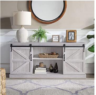 BELLEZE Modern Farmhouse TV Stand & Media Entertainment Center Console Table for TVs up to 65 Inch with Sliding Barn Door and Storage Cabinets - Truman (Stone Grey)