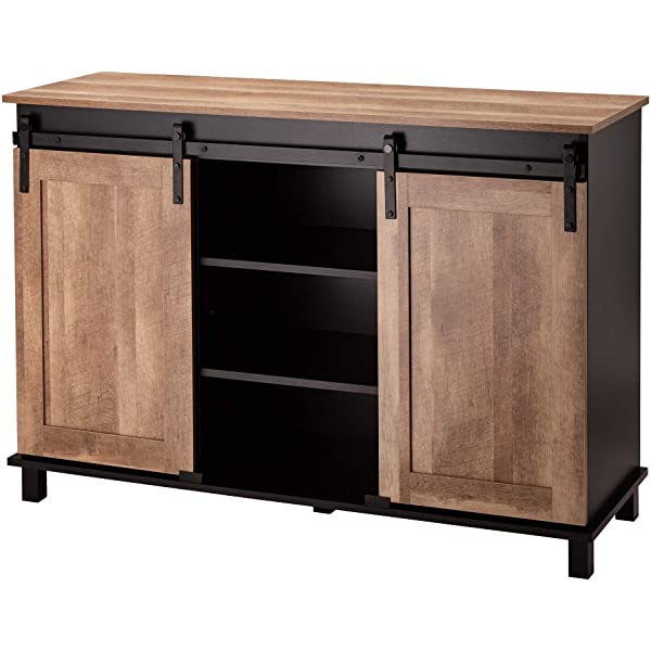 Glitzhome Wood Rustic Wine Cabinet 2-Sections Bar Cabinet with Wine Storage 31.5”L Sideboard Table with Drawers Wood Sideboard with Wine Display for Kitchen Dining Room 2 piece