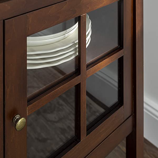 Walker Edison Charlotte Classic Glass Door Storage Buffet, 52 Inch, Espresso Espresso 52 Inch