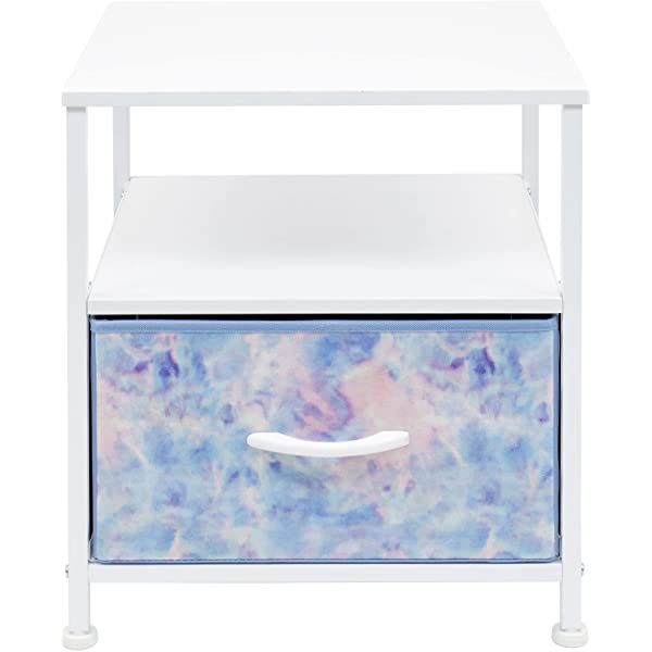 Sorbus Nightstand 1-Drawer Shelf Storage- Bedside Furniture & Accent End Table Chest for Home, Bedroom, Office, College Dorm, Steel Frame, Wood Top, Easy Pull Fabric Bins (Rustic Wood)