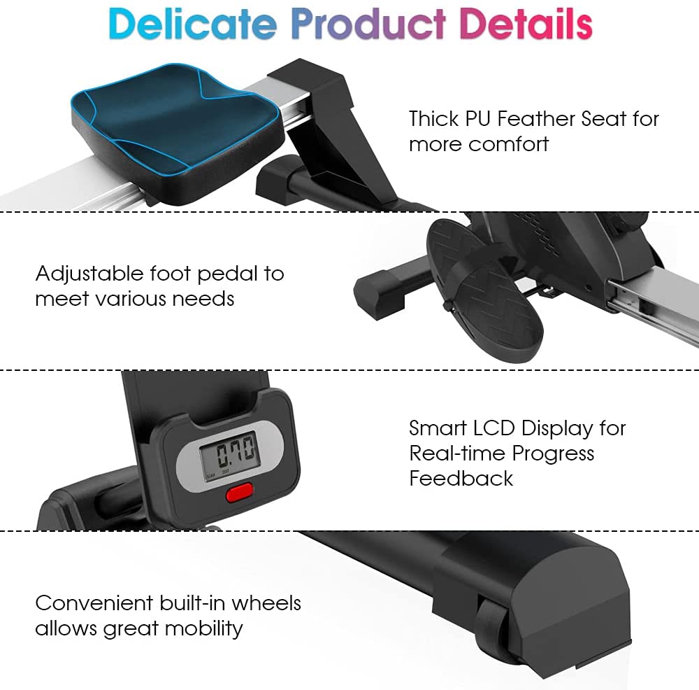 Dripex Magnetic Rowing Machine for Home Use Rower Machine for Home Gym & Cardio Training Rower with Aluminum Slide Rail, 16 Adjustable Resistance & LCD Monitor