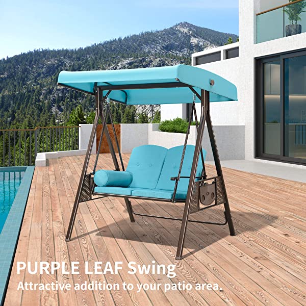 PURPLE LEAF 3-Seat Deluxe Outdoor Patio Porch Swing with Weather Resistant Steel Frame, Adjustable Tilt Canopy, Cushions and Pillow Included, Beige 74.4