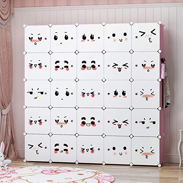 YOZO Cube Storage Organzier Portable Closet Wardrobe Bedroom Dresser (71x14x71 inches) Portable Closet Cube Shelf Armoire Pantry Cabinet, 25 Cubes, Blue 25Cubes Blue