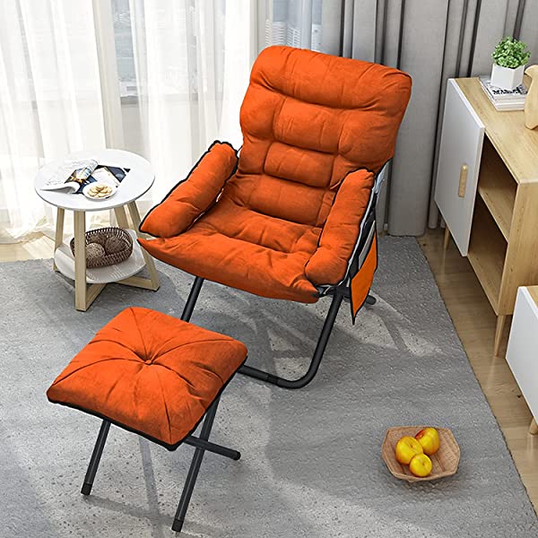 VOJUEAR Modern Accent Fabric Lazy Chair with Ottoman, Upholstered Lounge Reclining Armchair with Side Pocket for Adults or Kids,Upholstered Lounge Leisure Armrest Sofa Chair (CharcoalGrey)