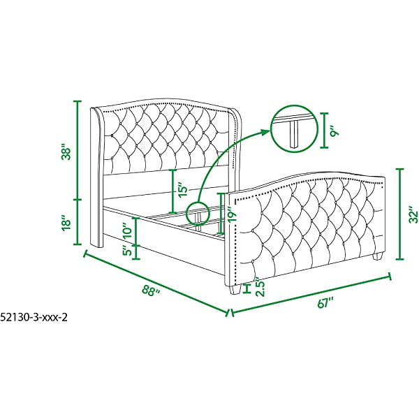 Jennifer Taylor Home Marcella Collection Queen Wingback Tufted Hand-Applied Nail Heads Upholstered Bed, Antique White Antique White Queen
