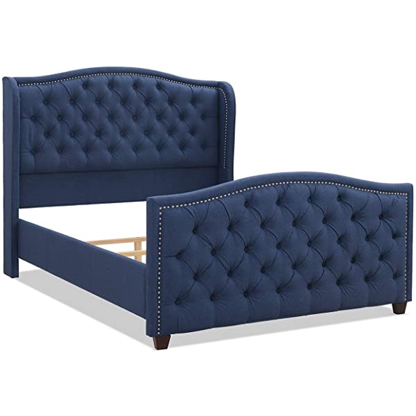 Jennifer Taylor Home Marcella Collection Queen Wingback Tufted Hand-Applied Nail Heads Upholstered Bed, Antique White Antique White Queen