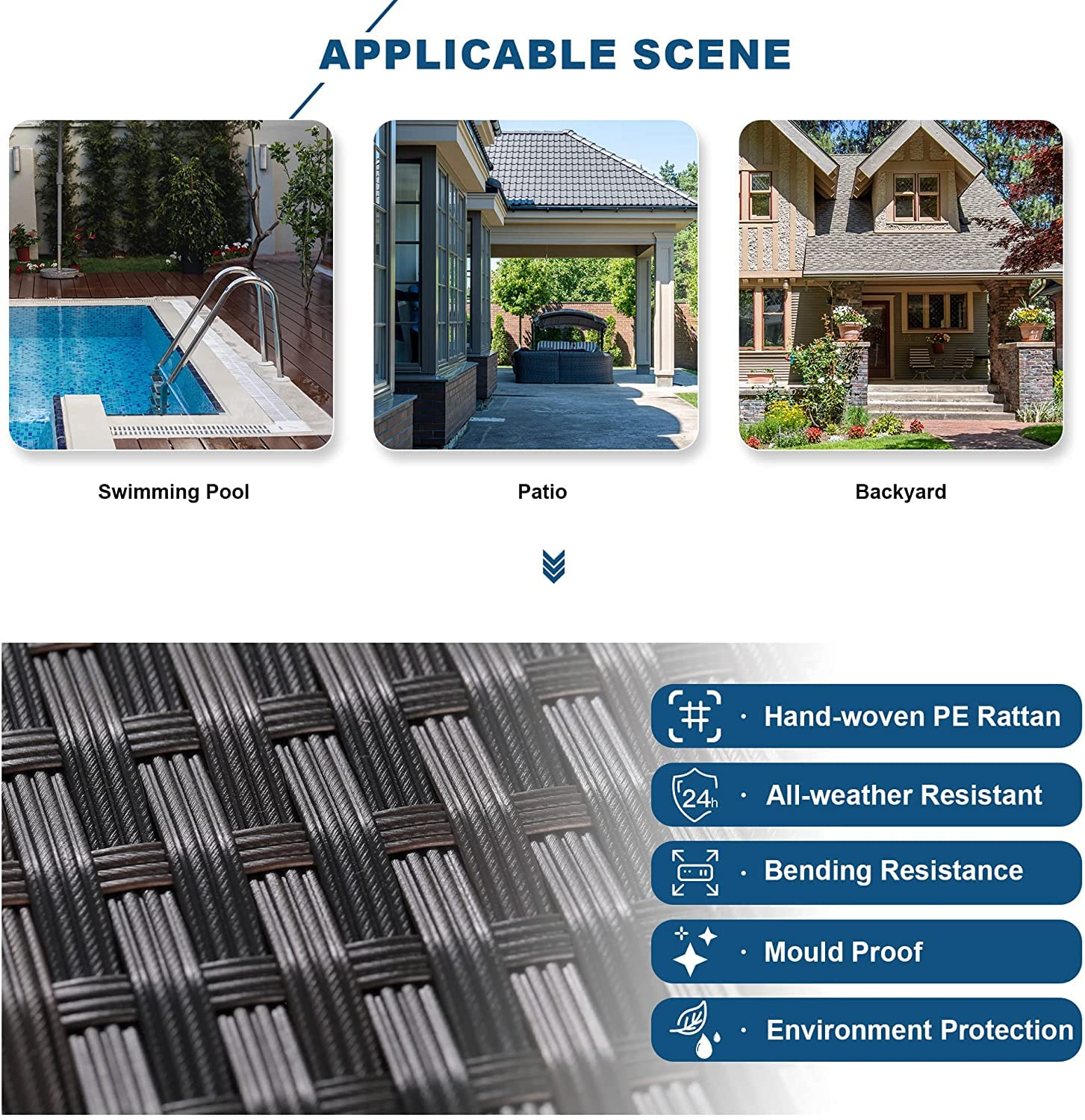 【Furniture】Outdoor Patio Furniture Set 12 Pcs Sectional Rattan Sofa Set Brown PE Wicker Patio Conversation Set