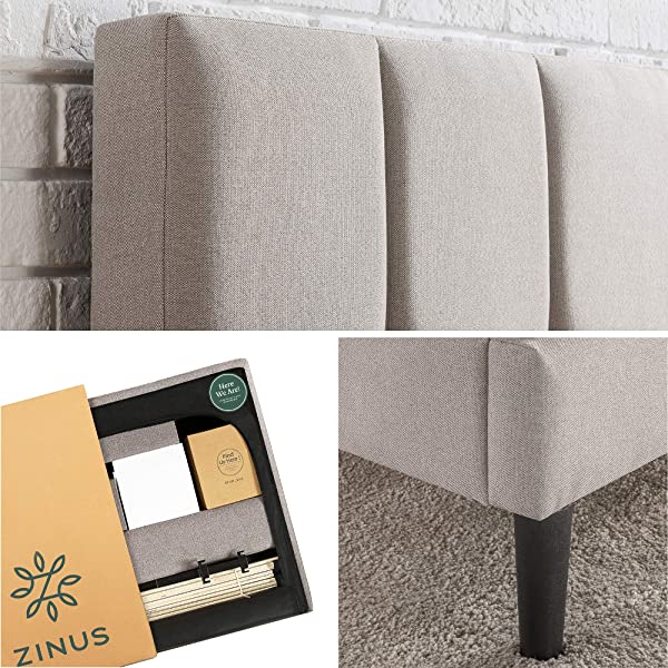 ZINUS Lottie Upholstered Platform Bed Frame / Mattress Foundation / Wood Slat Support / No Box Spring Needed / Easy Assembly, Grey, Queen Grey Queen Standard