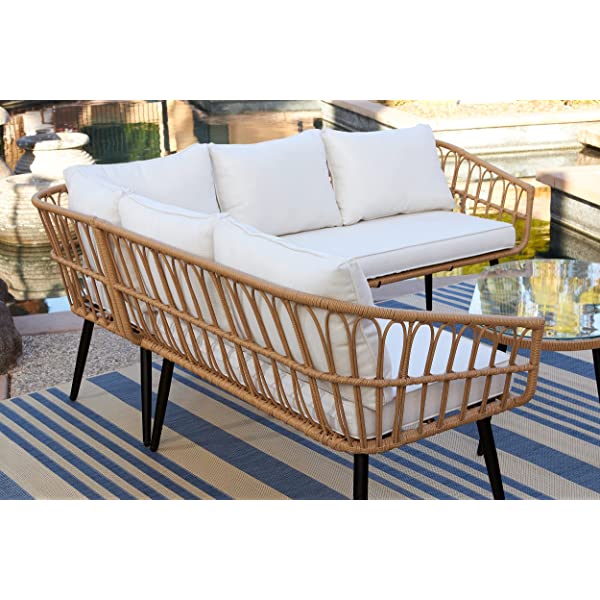 Quality Outdoor Living 65-YZ03HM Hermosa 3 Piece Chat Set, Tan Wicker + Linen Cushions 3-Piece Chat Set (Linen Cushions)