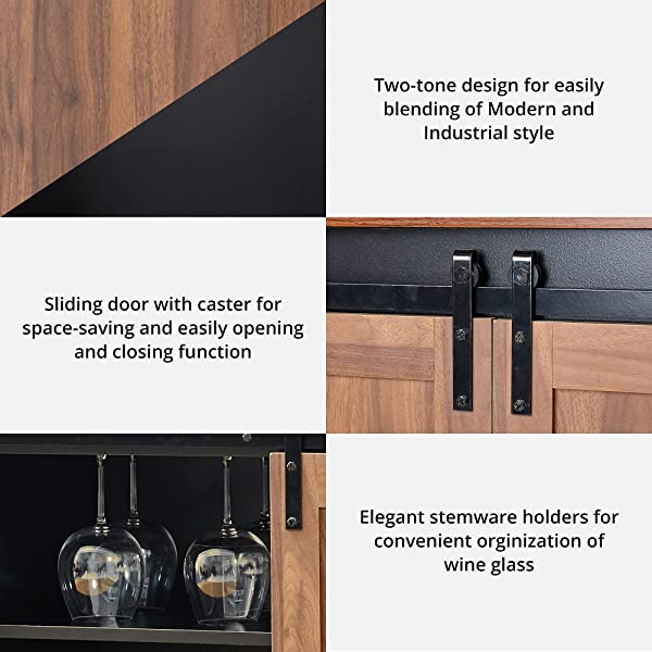 Glitzhome Wood Rustic Wine Cabinet 2-Sections Bar Cabinet with Wine Storage 31.5”L Sideboard Table with Drawers Wood Sideboard with Wine Display for Kitchen Dining Room 2 piece