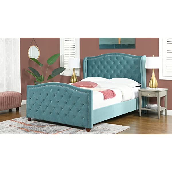 Jennifer Taylor Home Marcella Collection Queen Wingback Tufted Hand-Applied Nail Heads Upholstered Bed, Antique White Antique White Queen