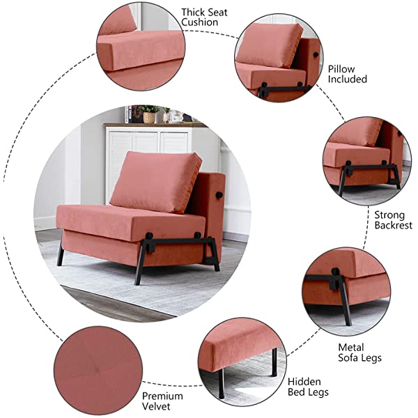 Vonanda Sofa Bed, Folding Velvet Sleeper Sofa, Modern Sleeper Chair Bed with Hidden Legs and Sturdy Frame for Small Living Space, Velvet Hunter Green