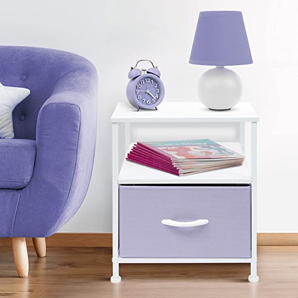 Sorbus Nightstand 1-Drawer Shelf Storage- Bedside Furniture & Accent End Table Chest for Home, Bedroom, Office, College Dorm, Steel Frame, Wood Top, Easy Pull Fabric Bins (Rustic Wood)