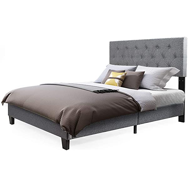 Giantex Shalini Upholstered Panel Platform Bed, Diamond Stitched Linen Panel Headboard, Metal Frame & 12 Strong Wooden Slat Support, Easy Assembly, Bed Mattress Foundation (Queen)