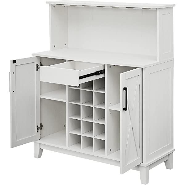 Bar Cabinet with Wine Rack and Glass Doors (Grey wash- Solid)
