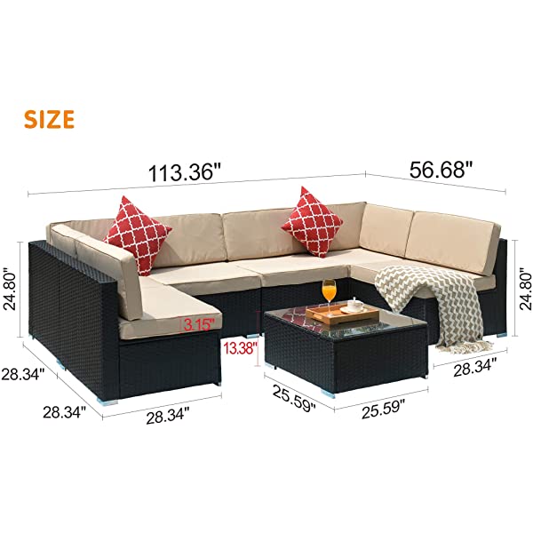 AWQM 5 Pieces Patio Furniture Sets All Weather Outdoor Sectional Sofa Manual Weaving Wicker Rattan Patio Conversation Set with Cushion and Glass Table, Brown 5 Piece Patio Furniture Sets