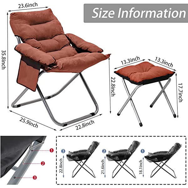 VOJUEAR Modern Accent Fabric Lazy Chair with Ottoman, Upholstered Lounge Reclining Armchair with Side Pocket for Adults or Kids,Upholstered Lounge Leisure Armrest Sofa Chair (CharcoalGrey)