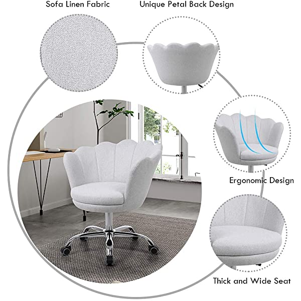MTFY Modern Home Office Swivel Chair, Shell Desk Chair with Adjustable Height, Upholstered Ergonomic Computer Desk Chair Leisure Task Chair Accent Armchair for Office, Living Room,Bedroom (Beige)