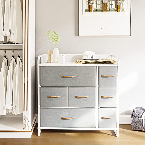 CubiCubi Dresser Organizer with 7 Drawer, Furniture Storage Tower Unit for Bedroom Hallway Entryway Closets, Dresser Clothes Storage with Sturdy Steel Frame Wood Top, Chocolate