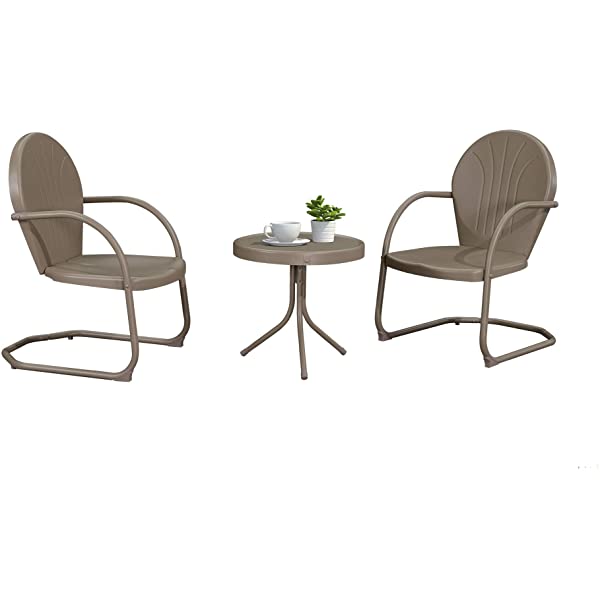 PURPLE LEAF Outdoor Patio Bistro Set, 3 Pieces Retro Porch Furniture Set 2 C-Spring Metal Outdoor Chairs and Round Side Table, Blue