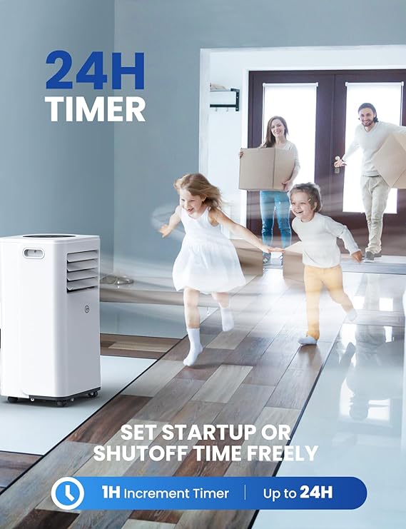 Air Conditioning Unit Portable Air Conditioner 9000 BTU 4-in-1 Dehumidifier, Cooling Fan with 2 Speeds, Digital Display & Remote Control, Window Kit
