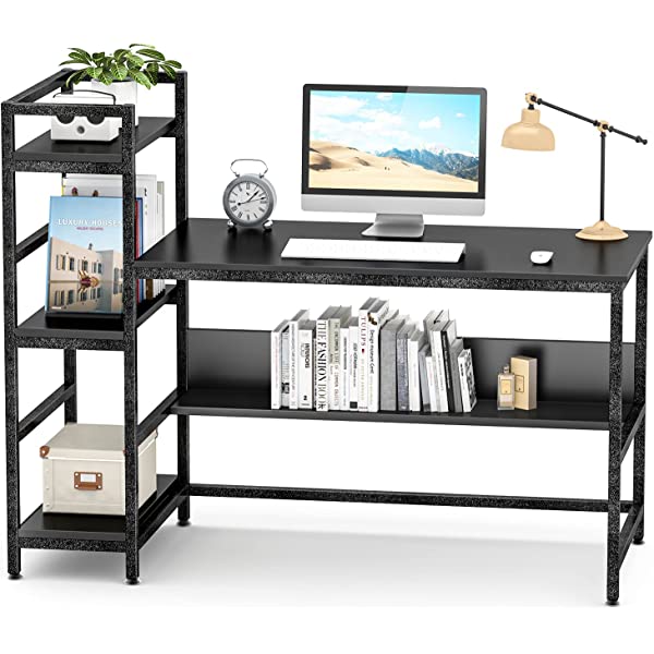 Computer Desk 55 inch with Storage Shelves Study Writing Table for Home Office,Modern Simple Style, Rustic Brown