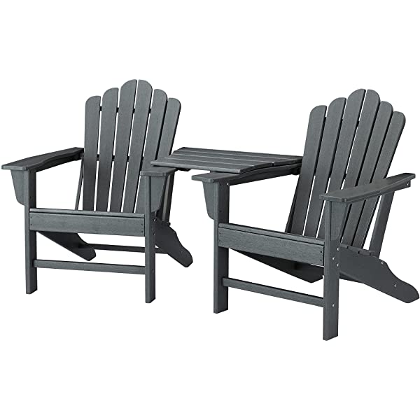 Ehomeline Classic Outdoor Adirondack Chairs with Connecting Plate Set of 3 for Garden Porch Patio Deck Backyard, Weather Resistant Accent Furniture, Blue