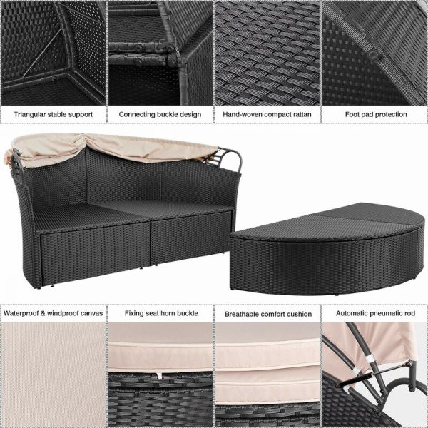 【Furniture】【BS】66” Wide Outdoor Wicker Patio Daybed with Cushions