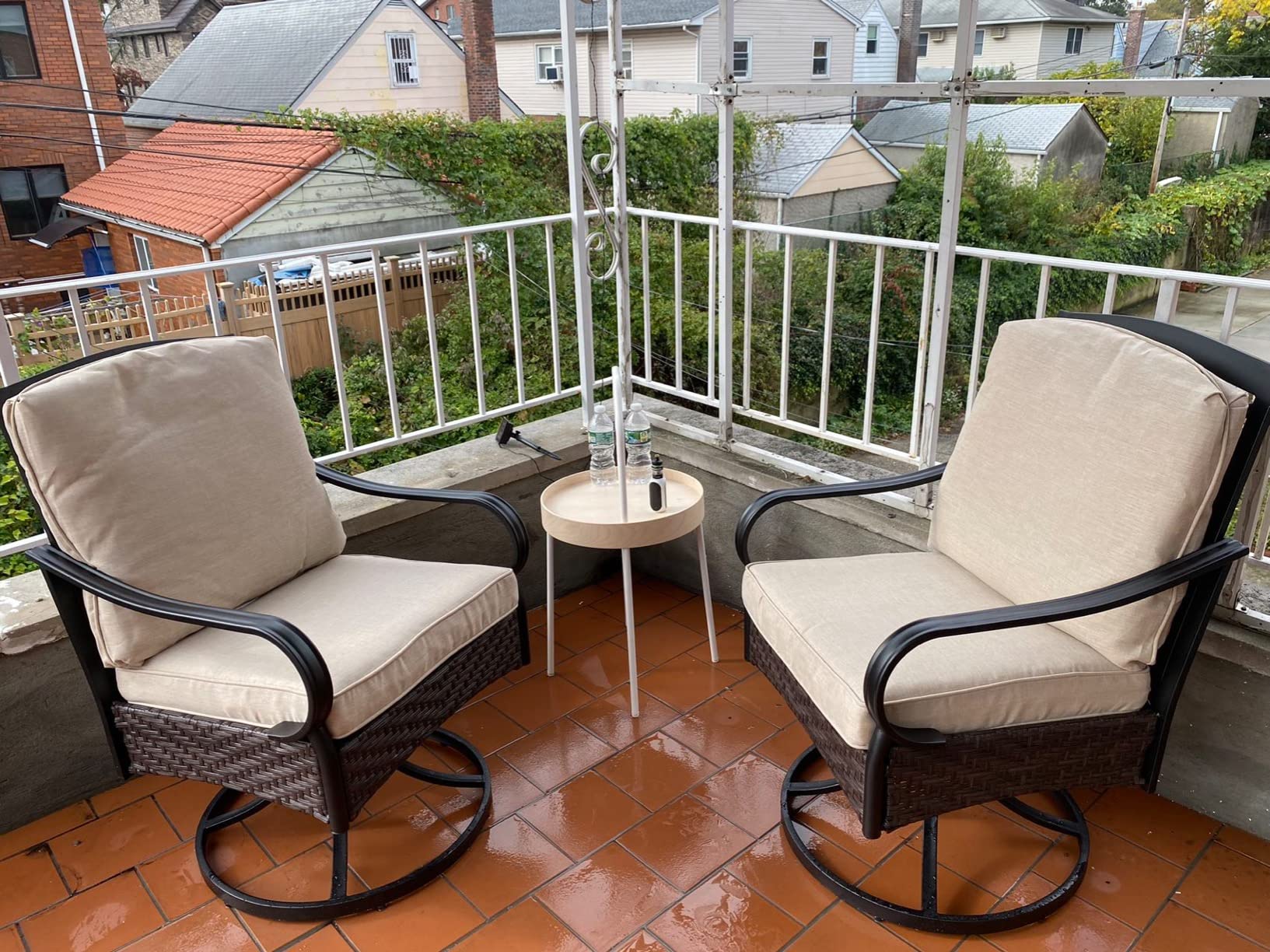 【Furniture】Outdoor Patio Dining Table and Chairs Set with Umbrella, Heavy Duty 8 Piece Patio Dining Set