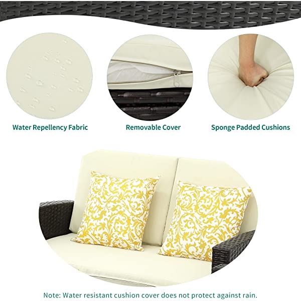 YITAHOME 4 Pieces Outdoor Furniture Sofa Set, PE Rattan Wicker Sectional Furniture Conversation Set with Cushions and Table for Porch Lawn Garden, Black