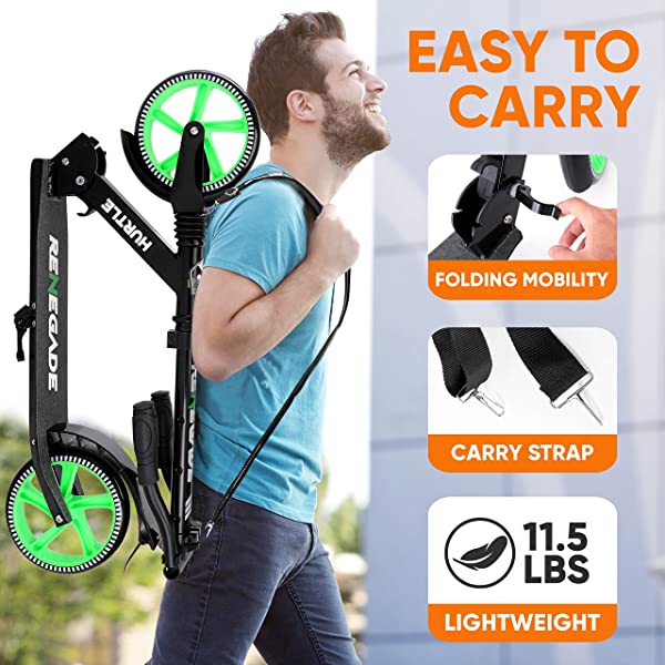 Hurtle Scooter – Scooter for Teenager – Kick Scooter – 2 Wheel Scooter with Adjustable T-Bar Handlebar – Folding Adult Kick Scooter with Alloy Anti-Slip Deck Pink