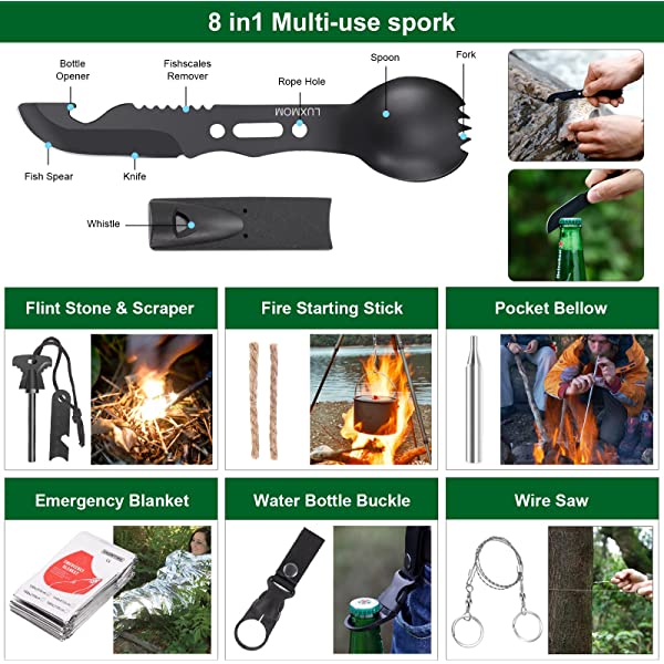 Emergency Survival Kit First Aid Kit, 121Pcs Tactical Gear Camping Gear Emergency Supplies with MOLLE Pouch, Stocking Stuffers for Men Camping Hiking Hunting Outdoor Adventure