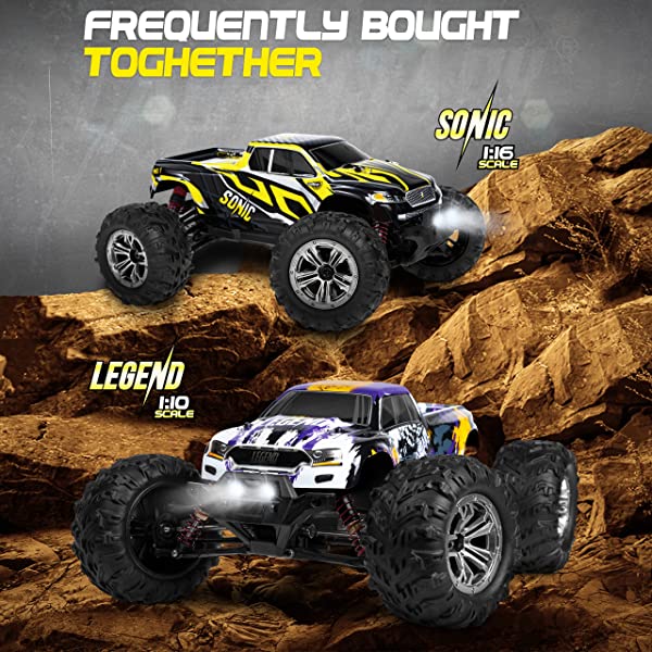 1:10 Scale Large RC Cars 50+ kmh Speed - Boys Remote Control Car 4x4 Off Road Monster Truck Electric - Hobby Grade Waterproof Toys Trucks for Kids and Adults - 2 Batteries + Connector for 40+ Min Play Black - Red 1:10 Scale 31 mph