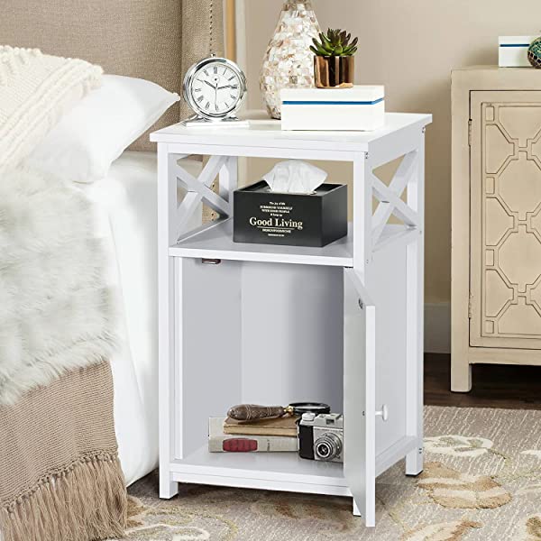 VECELO Modern Versatile Nightstands X-Design Side End Table Night Stand Storage Shelf with Bin Drawer for Living Room Bedroom, Brown+Black Brown+black Modern