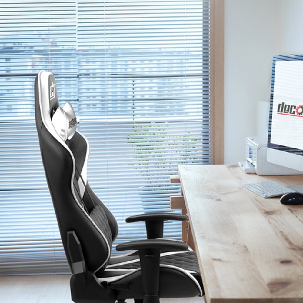 【Furniture】White Foam Gaming Computer Chair with Hydraulic Seat Adjustment 360-Degree Spin, Rolling Caster Wheels