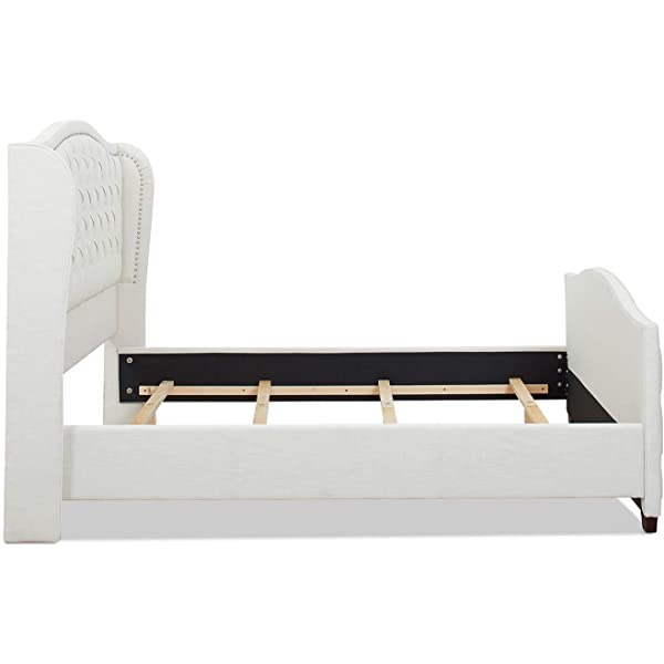 Jennifer Taylor Home Marcella Collection Queen Wingback Tufted Hand-Applied Nail Heads Upholstered Bed, Antique White Antique White Queen