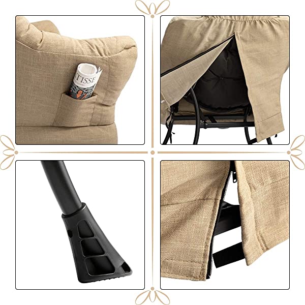 AbocoFur Modern Large Cotton Fabric Lazy Chair，Accent Contemporary Lounge Chair, Single Steel Frame Leisure Sofa Chair with Armrests and A Side Pocket, Beige