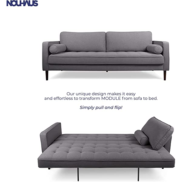Nouhaus Module, Sleeper Sofa Bed Couch. 7ft Luxury Convertible Sofa Futon Bed with No Roll Together Latex. Ivory Woven Pull Out Bed for Bedroom Couch, Small Apartment Furniture Sofas or RV Couch Woven/Knit Ivory