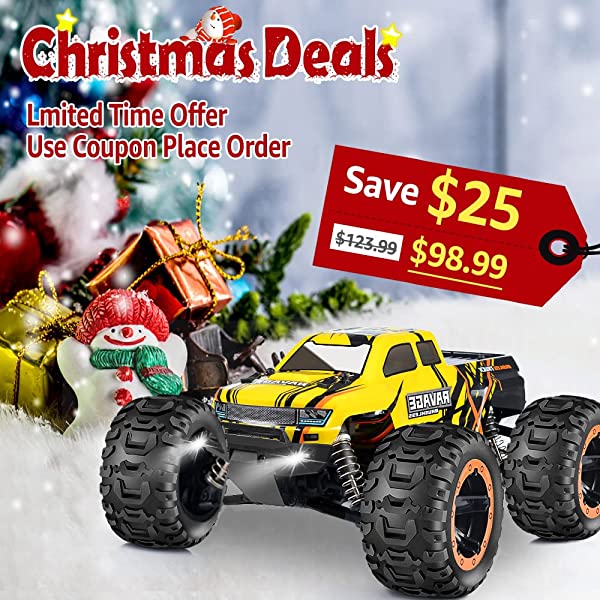 NUOKE Brushless RC Cars 1:16 Scale RTR 60km/h Remote Control Truck High Speed 4WD 2.4Ghz Waterproof Monster Truck with 2 Rechargeable Batteries Offroad Gift for Boys Car for Kids and Adults 1-yellow
