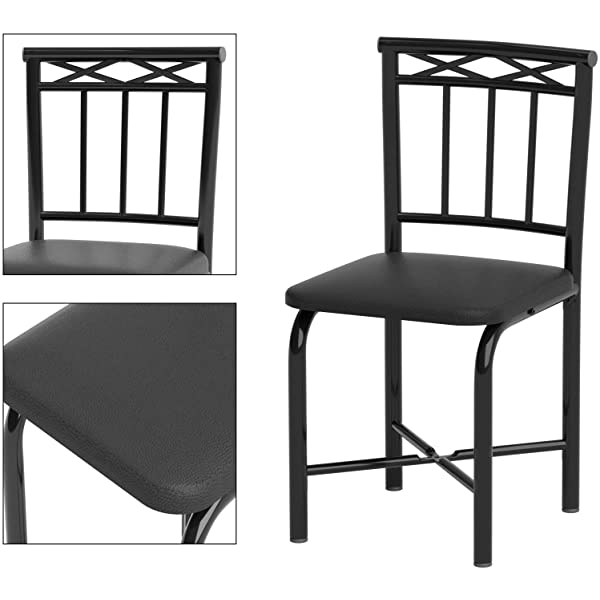 5 Piece Dining Table Set for Dining Room, Kitchen Table and Faux Leather Chairs for 4, Metal Legs, Padded Seat, Black Home Furniture
