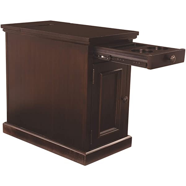 Signature Design by Ashley Tyler Creek Rustic Chair Side End Table with Pull-Out Tray & USB Ports, Brown Blackish Brown Table