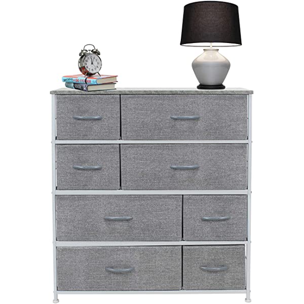 Sorbus Dresser with 8 Drawers - Furniture Storage Chest Tower Unit for Bedroom, Hallway, Closet, Office Organization - Steel Frame, Wood Top, Easy Pull Fabric Bins (White)