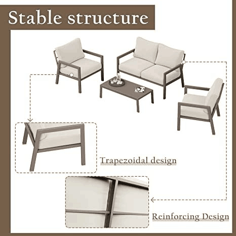 Bella Villa 4 Piece Furniture Set with Cushions (Beige)