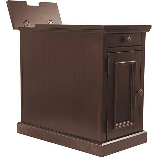 Signature Design by Ashley Tyler Creek Rustic Chair Side End Table with Pull-Out Tray & USB Ports, Brown Blackish Brown Table