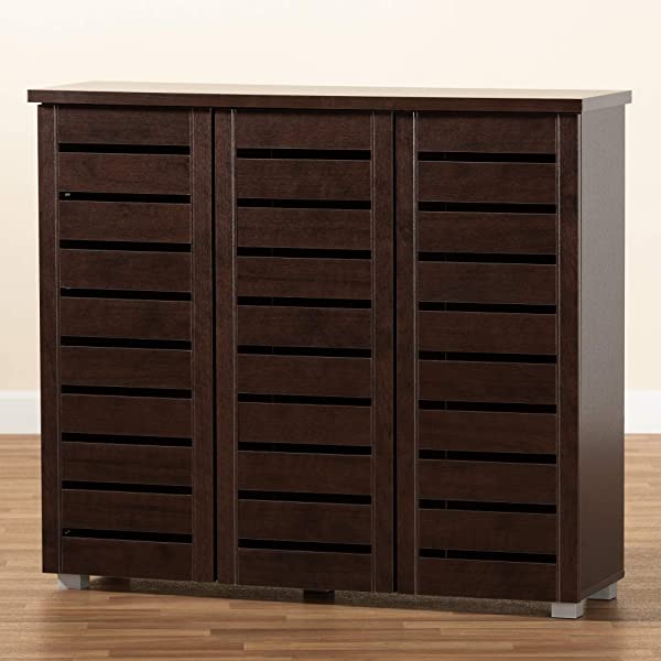 Wholesale Interiors Baxton Studio Adalwin Modern and Contemporary 3-Door Dark Brown Wooden Entryway Shoes Storage Cabinet